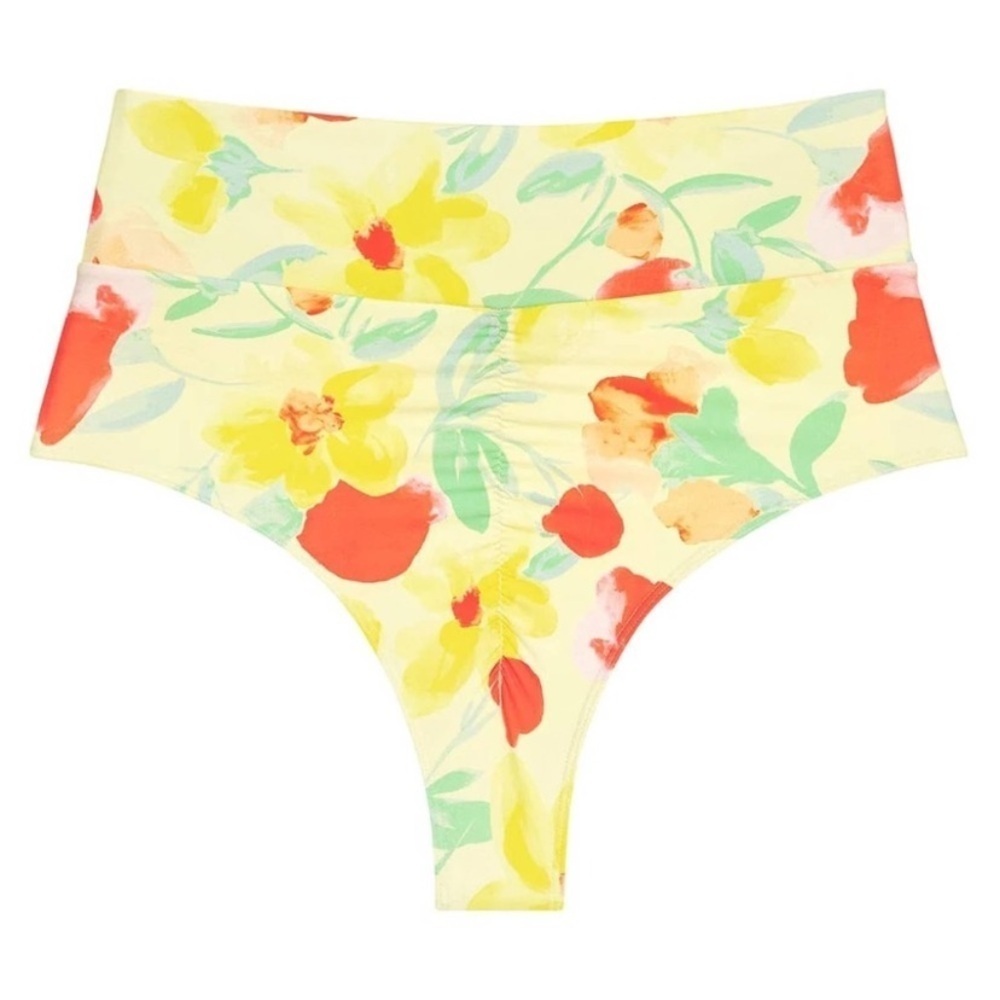 New! Montce Helena Floral High Rise Bikini Bottom Size L Yellow 27846